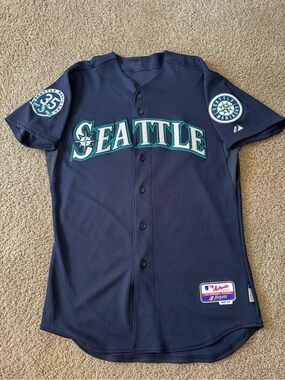 Seattle Mariners 35th Anniversary Navy MLB Jersey with Teal & White Script